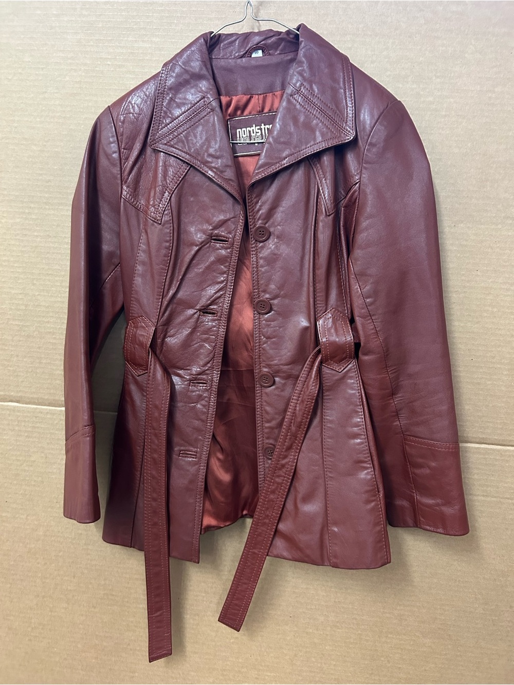 Nordstrom Women’s Burgundy Leather Belted Jacket